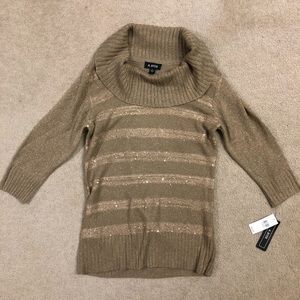 A. Byer Sweater Sequin Cowl Neck 3/4 Sleeve Tunic